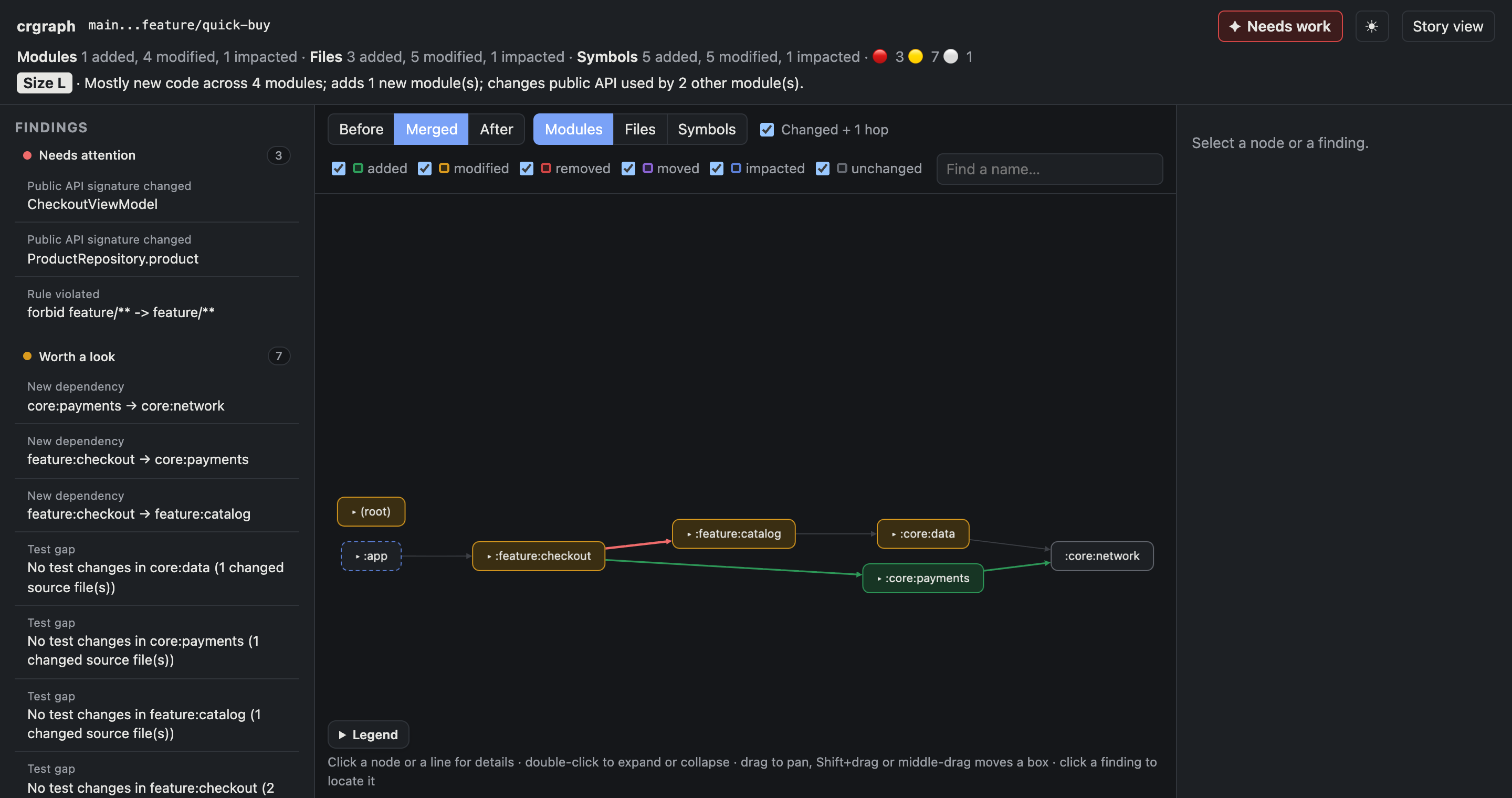 The module graph in dark mode